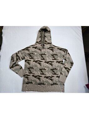 Fate Anthropologie Camo Distressed Knit Hoodie Sweater Small Wool Blend
